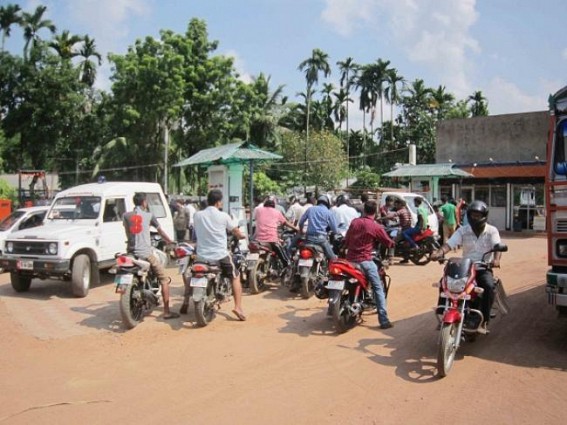 Kamalpur: Heavy Rush for Petrol, rationing continues Kamalpur: Heavy Rush for Petrol, rationing continues
